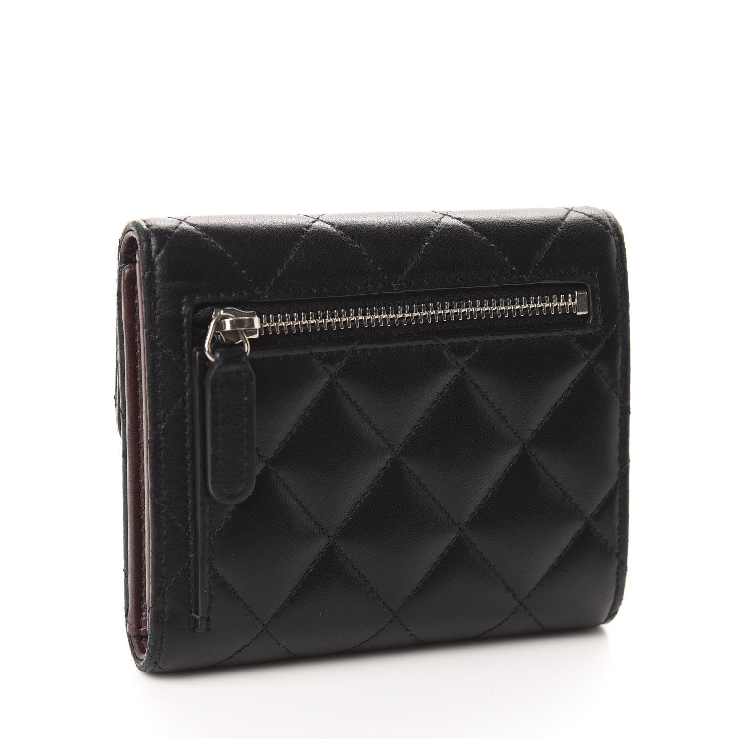 Chanel Lambskin Quilted Compact Flap Wallet Black 3 of 9