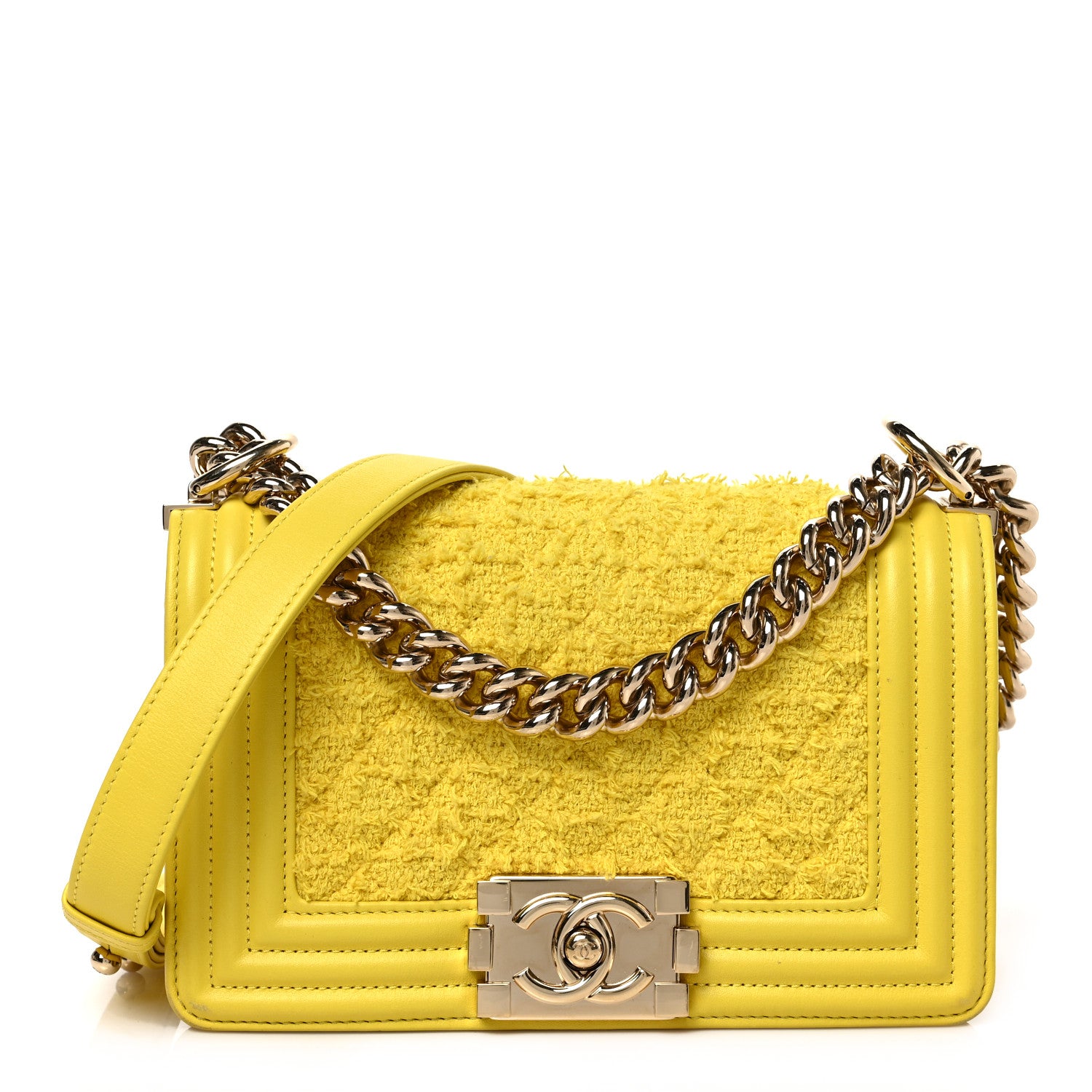 Chanel Lambskin Tweed Small Boy Flap Yellow 1 of 10