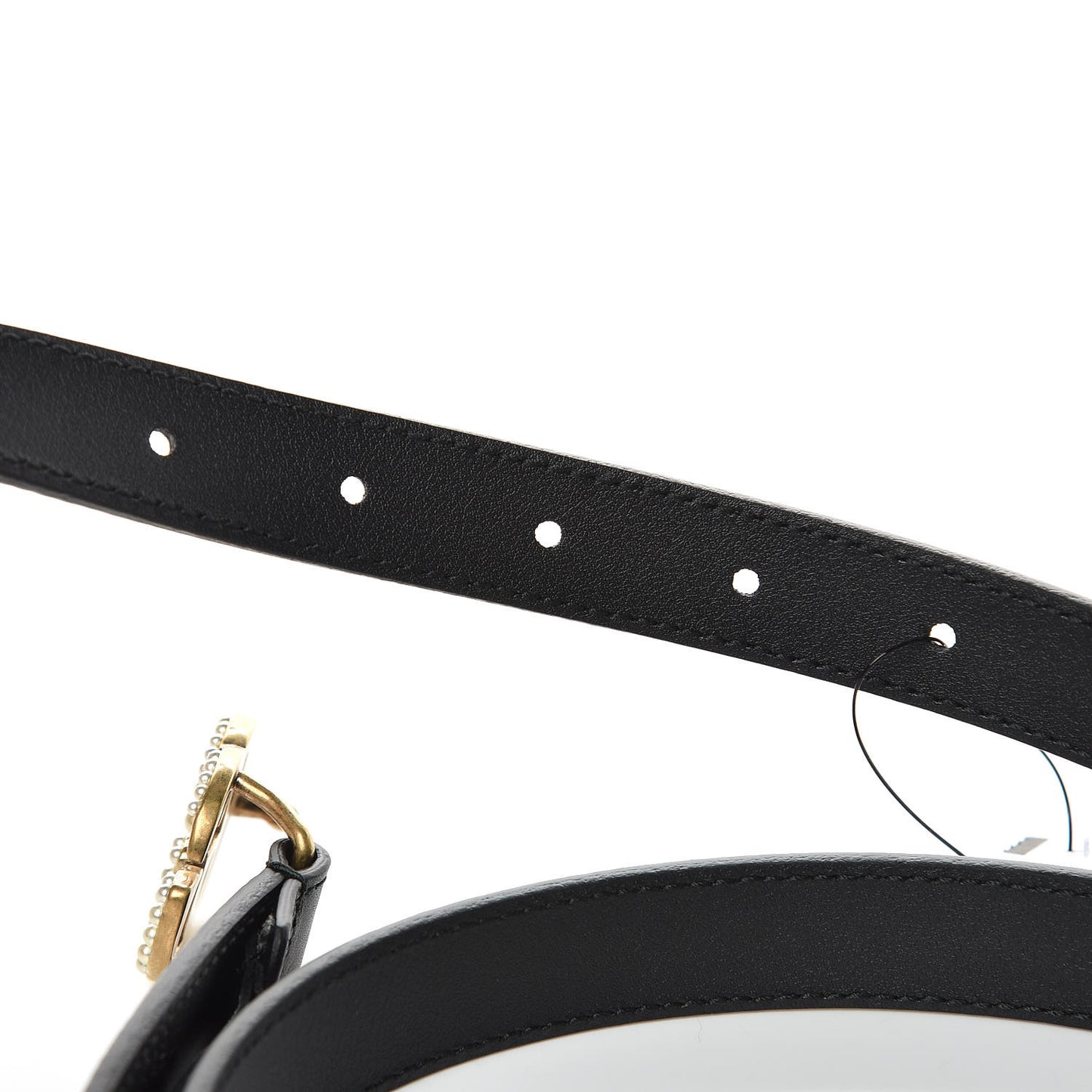 Calfskin Pearl Double G 20mm Belt 95 38 Black Cream
