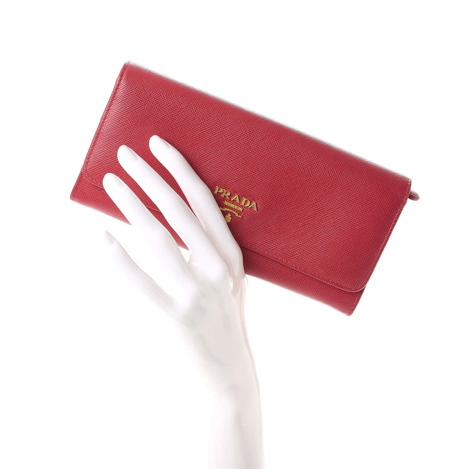Prada Saffiano Metal Continental Flap Wallet Peonia Fuoco 2 of 10
