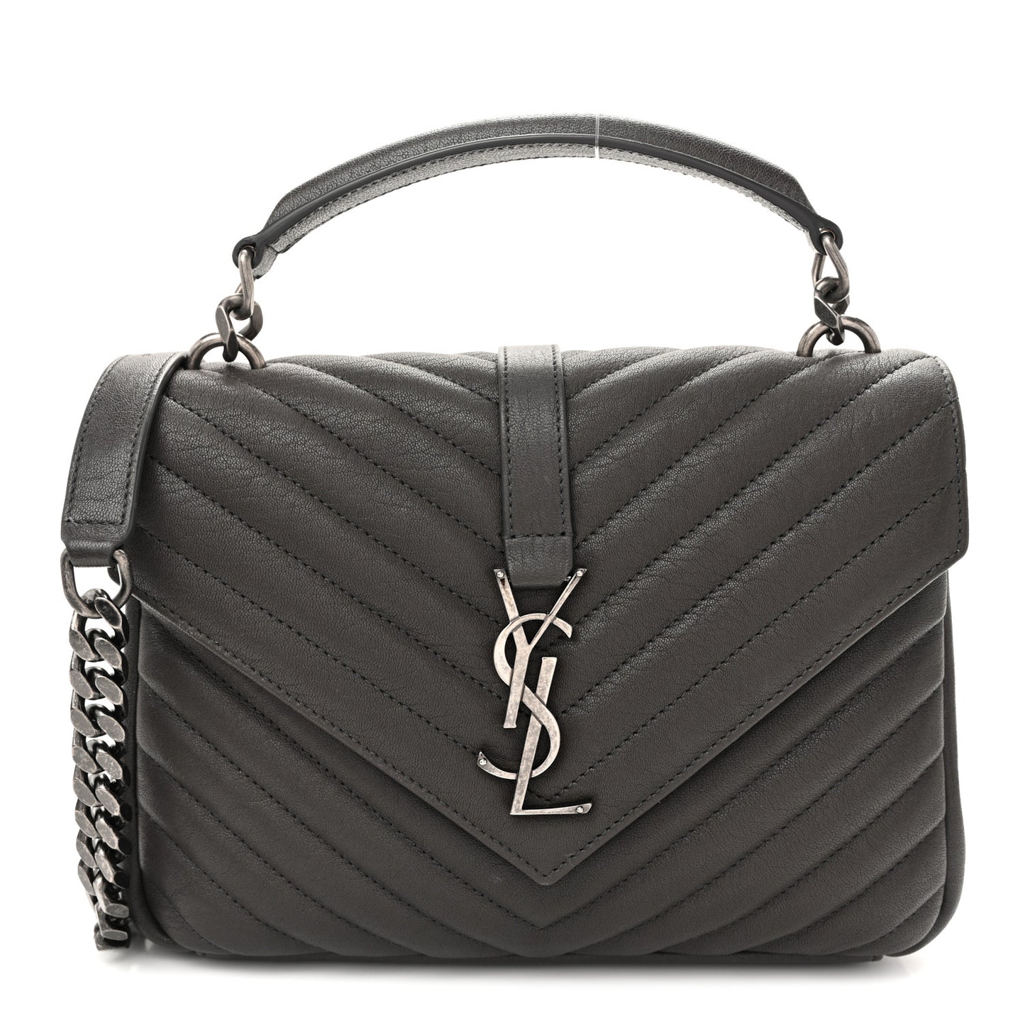 Sheepskin Matelasse Chevron Monogram Medium College Bag Asphalt