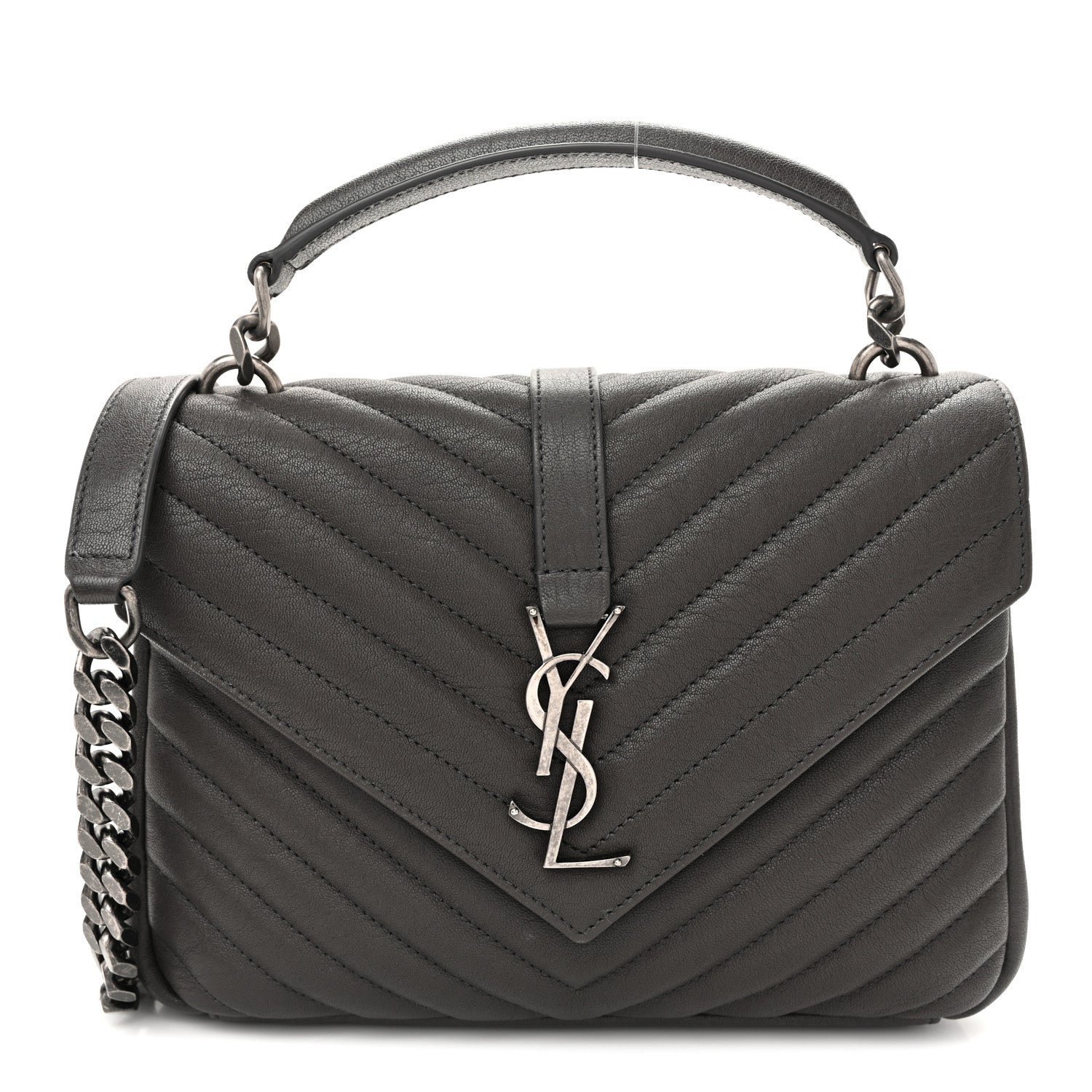 Saint Laurent Sheepskin Matelasse Chevron Monogram Medium College Bag Asphalt 1 of 9