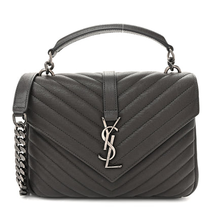 Saint Laurent Sheepskin Matelasse Chevron Monogram Medium College Bag Asphalt 1 of 9