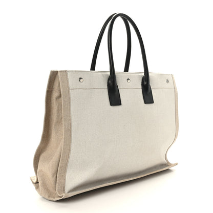 Saint Laurent Linen Calfskin Rive Gauche Tote Optic White 3 of 8