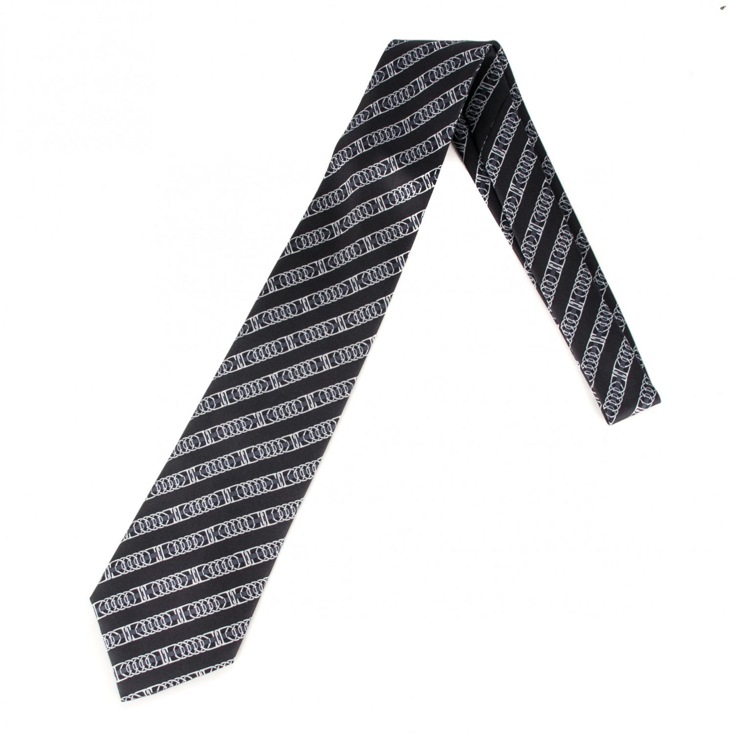 Printed Silk Mens Bling Bling Neck Tie Noir Graphite Argent
