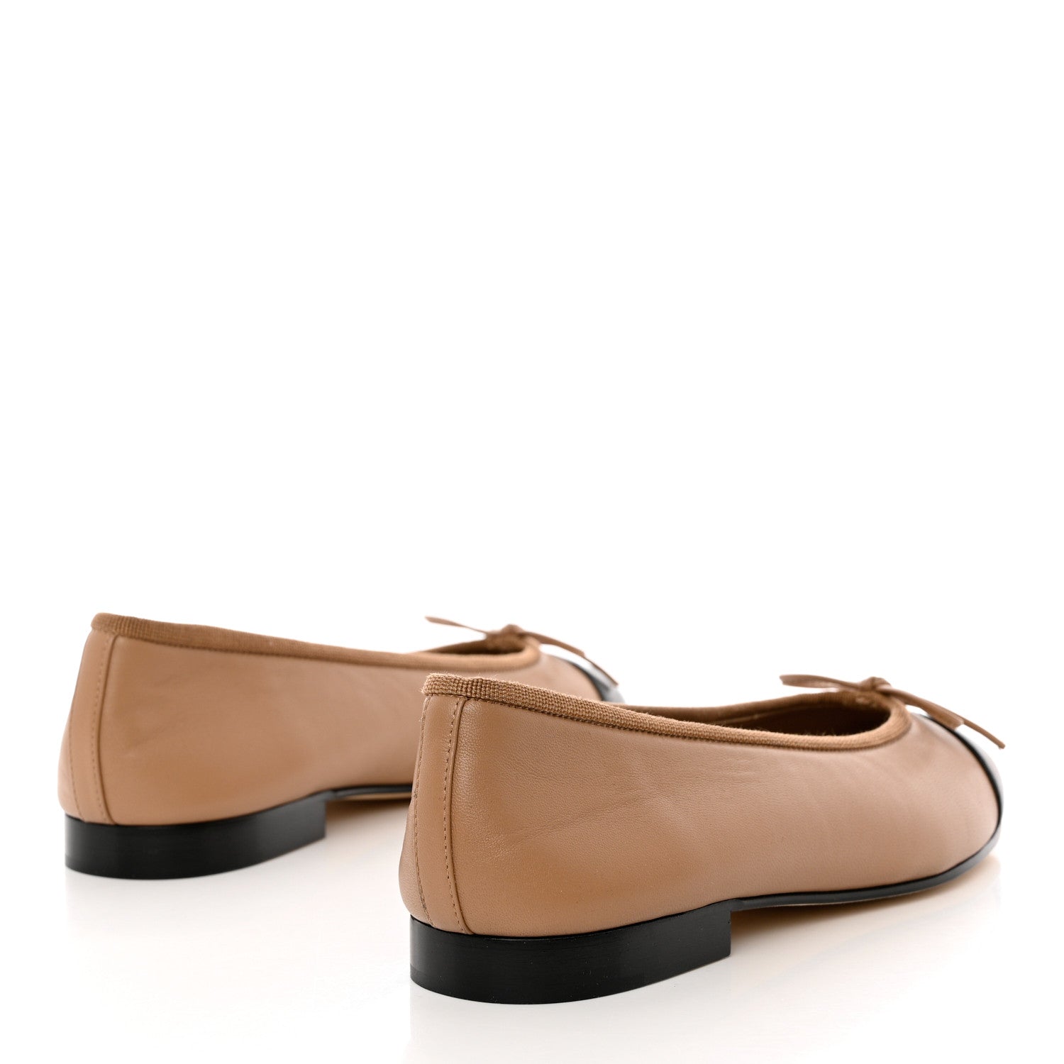 Chanel Lambskin Cap Toe CC Ballerina Flats 37 Beige Black 4 of 10