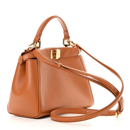Fendi Nappa Vitello Century Gingham Embossed Mini Peekaboo Iconic Satchel Brandy White Black 4 of 15
