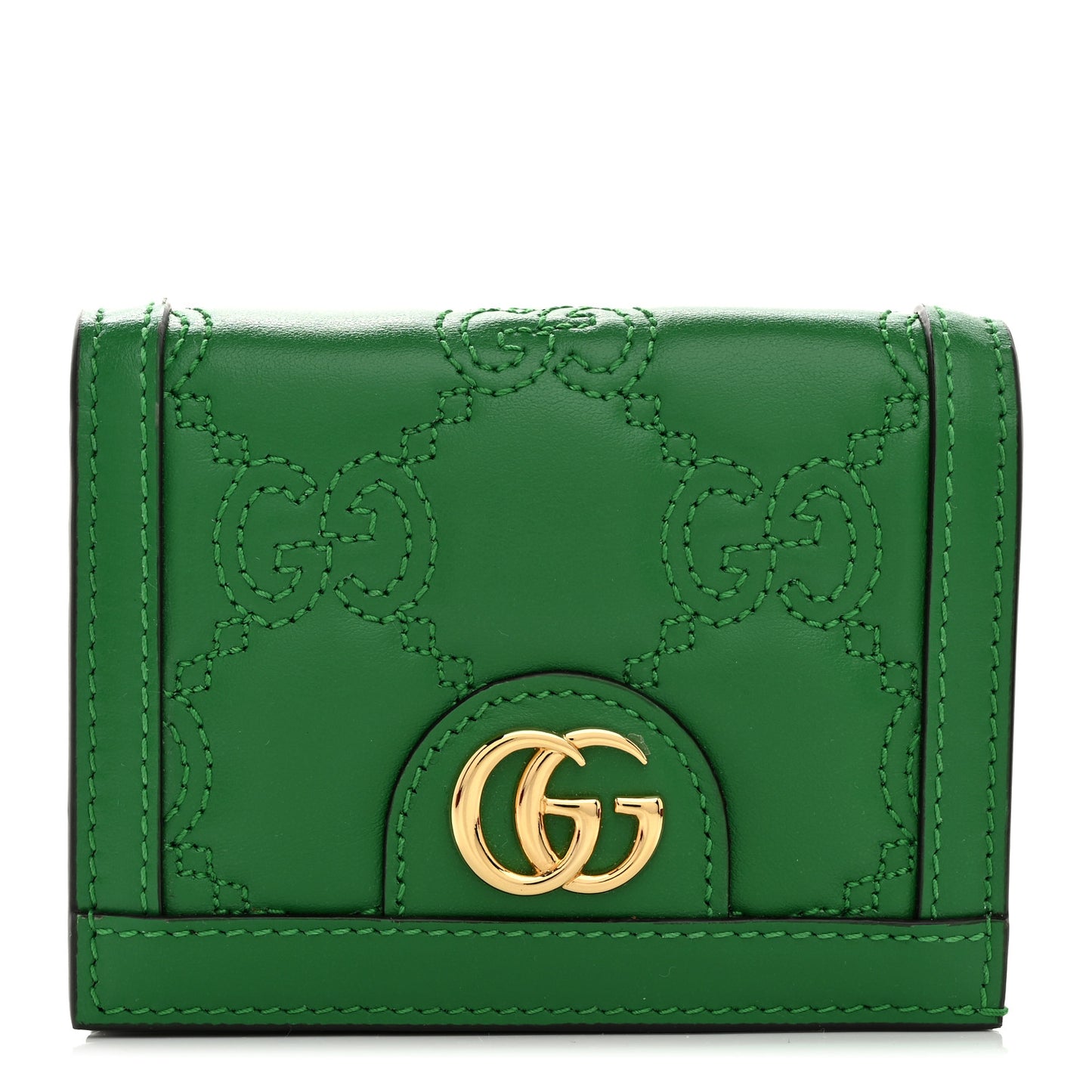 Calfskin GG Matelasse Card Case Wallet Spring Green