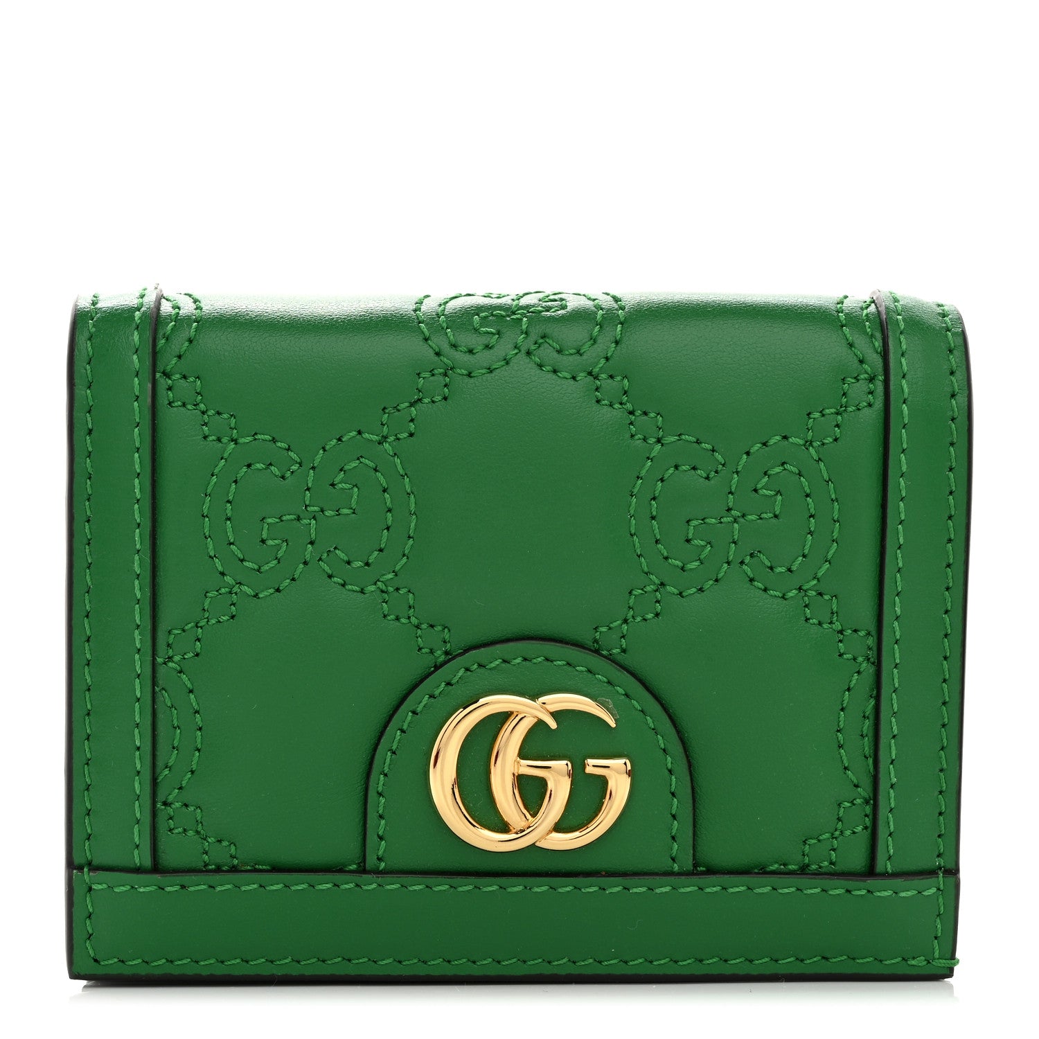 Gucci Calfskin GG Matelasse Card Case Wallet Spring Green 1 of 8