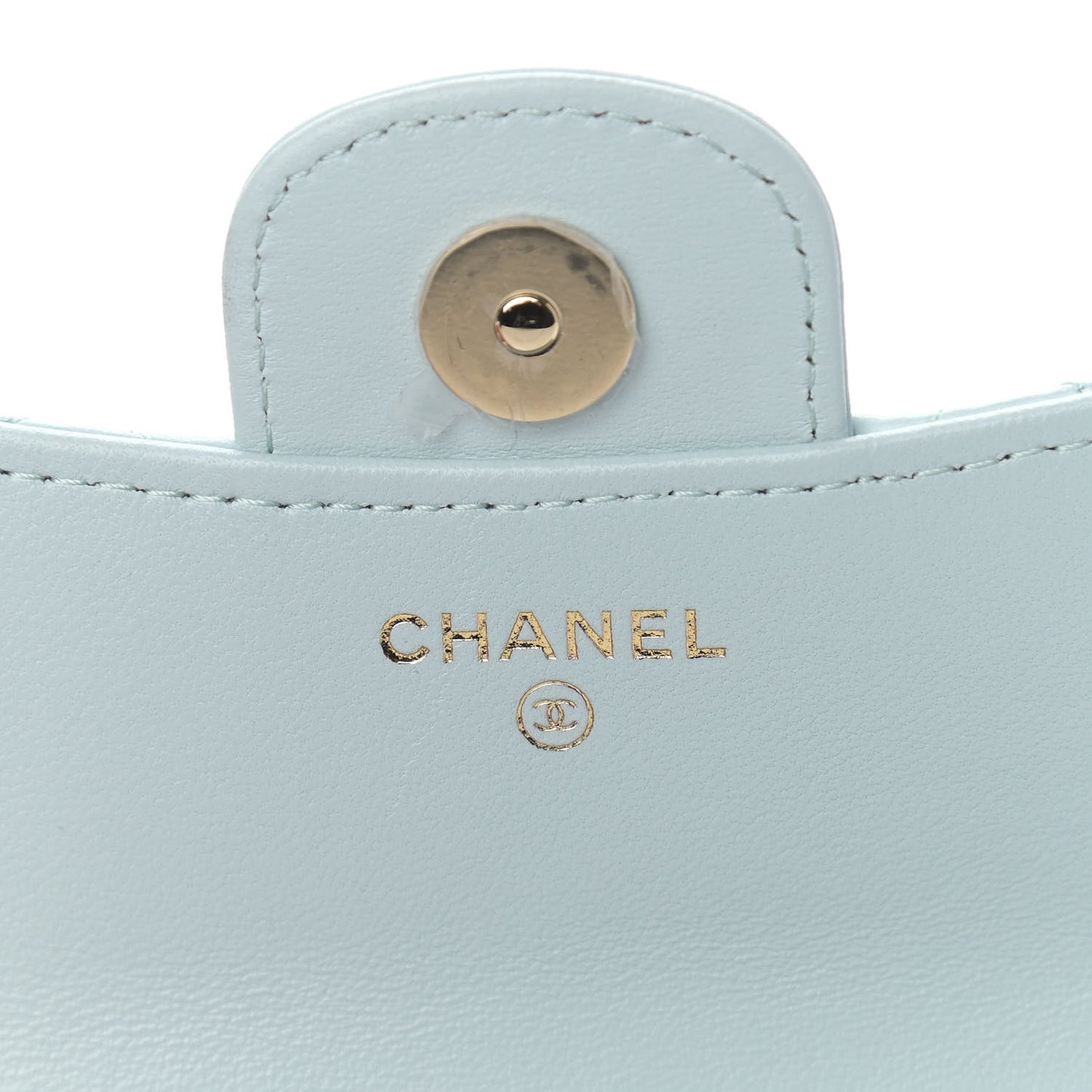 Lambskin Quilted Top Handle Flap Coin Purse With Chain Light Blue