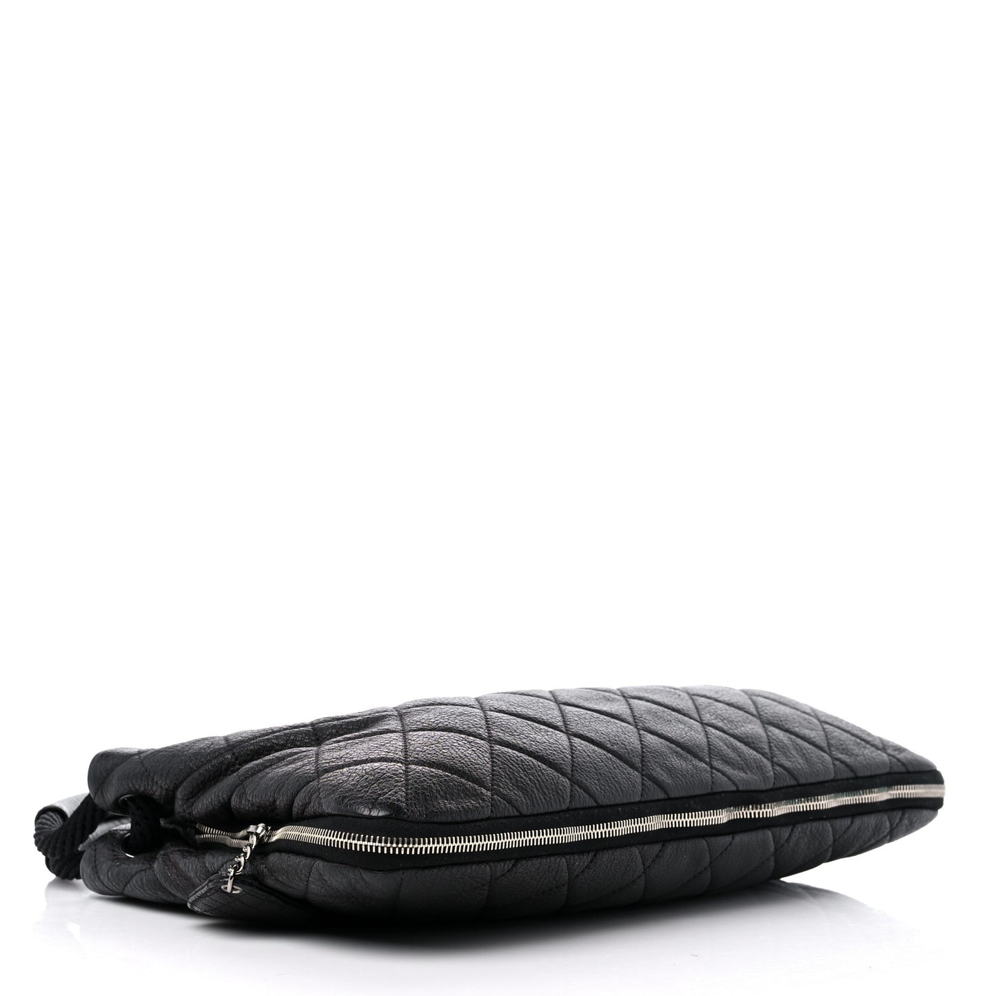 Calfskin Quilted Expandable Zip Shoulder Bag Black