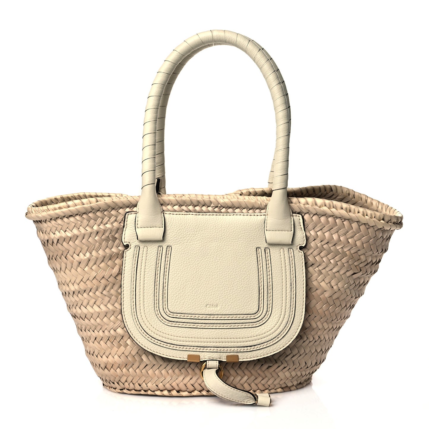 Raffia Small Grain Calfskin Medium Marcie Basket White