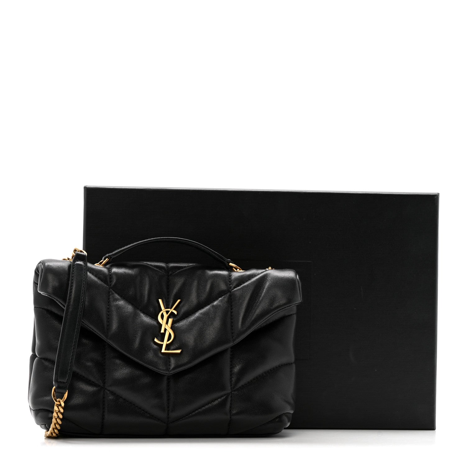 Saint Laurent Lambskin Quilted Toy Loulou Puffer Monogram Chain Satchel Black 13 of 13