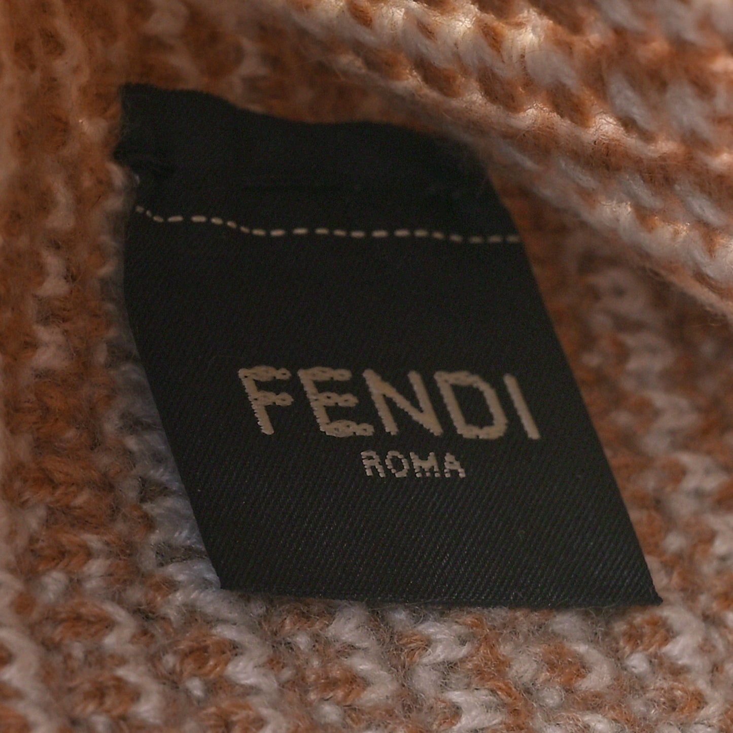 Fabric Calfskin FF Woven Large Flat Pouch Cammello