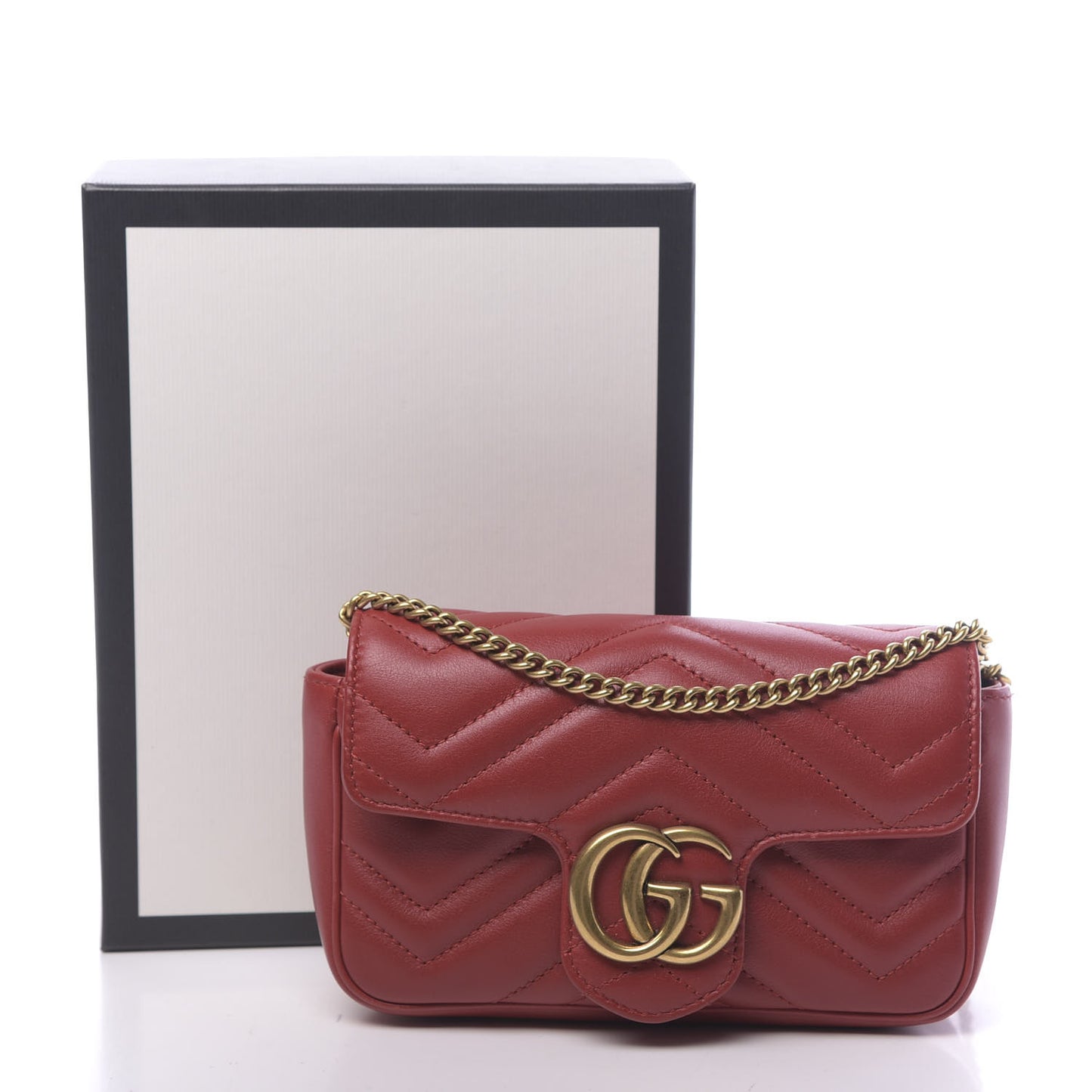 Calfskin Matelasse Super Mini GG Marmont Shoulder Bag Hibiscus Red