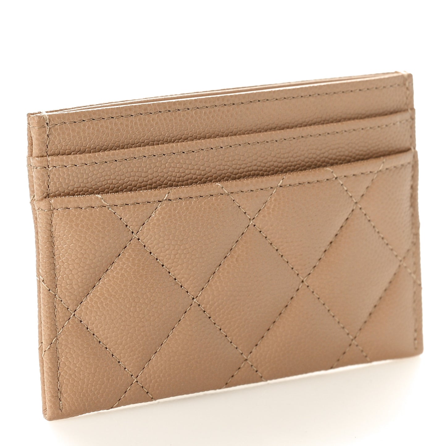 Caviar Quilted Crystal Card Holder Beige