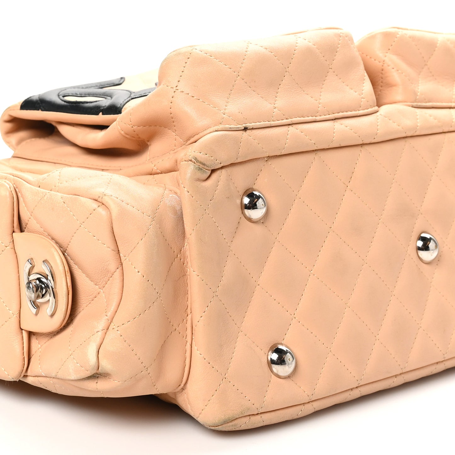 Calfskin Quilted Large Cambon Multipocket Reporter Beige Black
