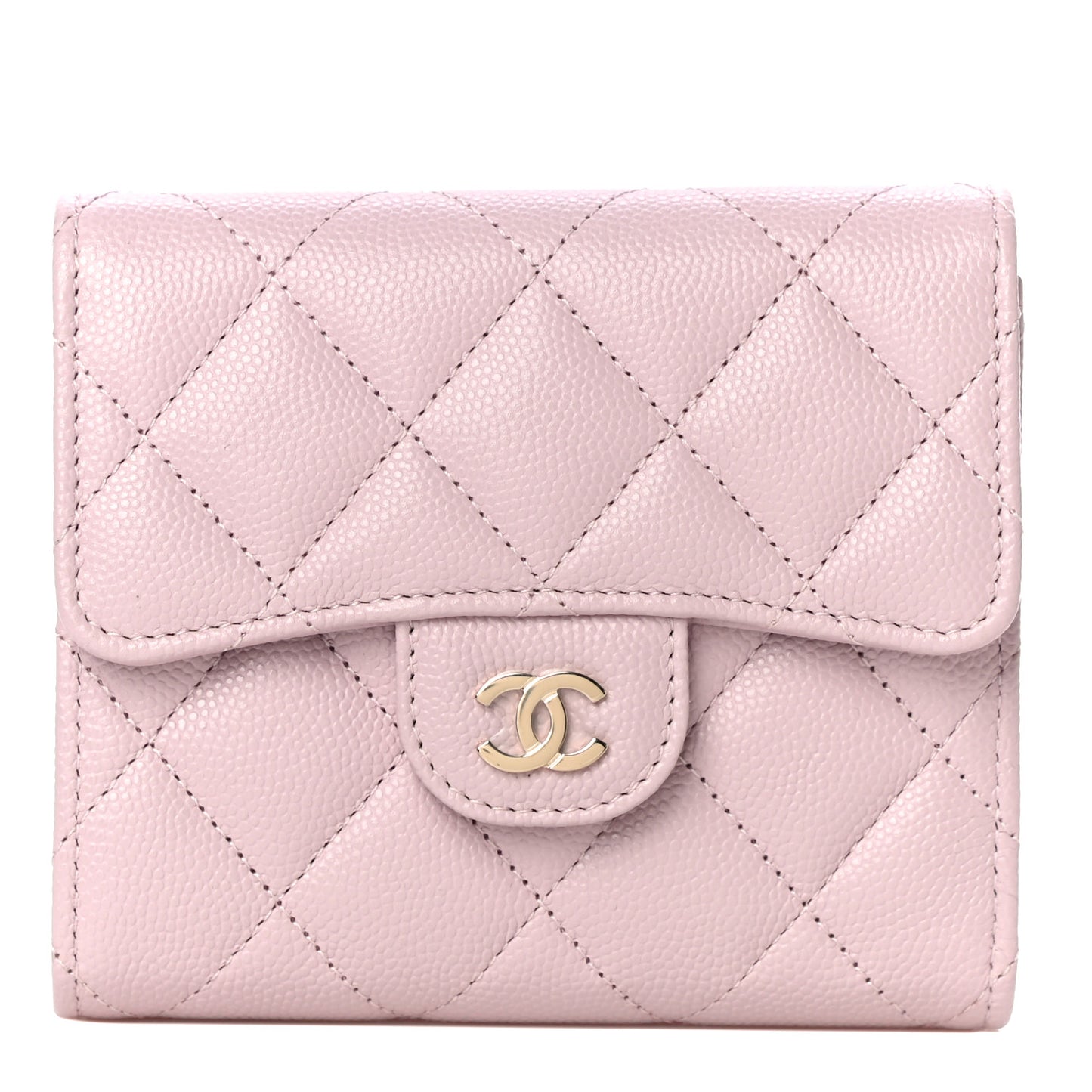 Caviar Quilted Compact Flap Wallet Light Pink