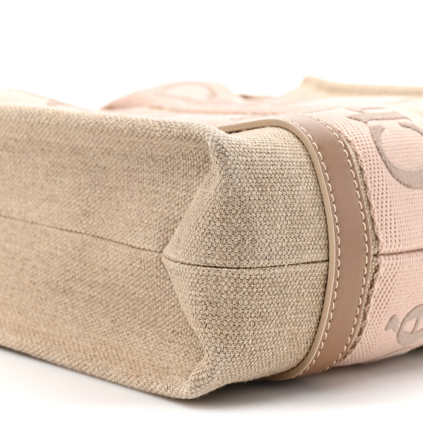 Cotton Calfskin Small Woody Ribbon Tote With Strap Blushy Beige