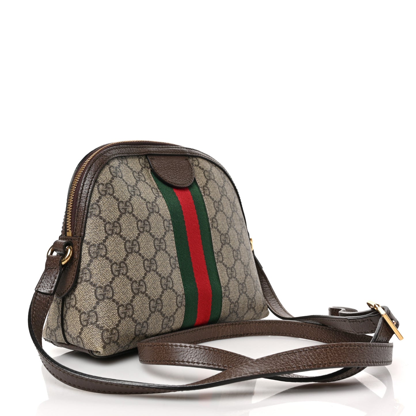 GG Supreme Monogram Textured Dollar Calfskin Web Small Ophidia Dome Shoulder Bag Beige Ebony New Acero