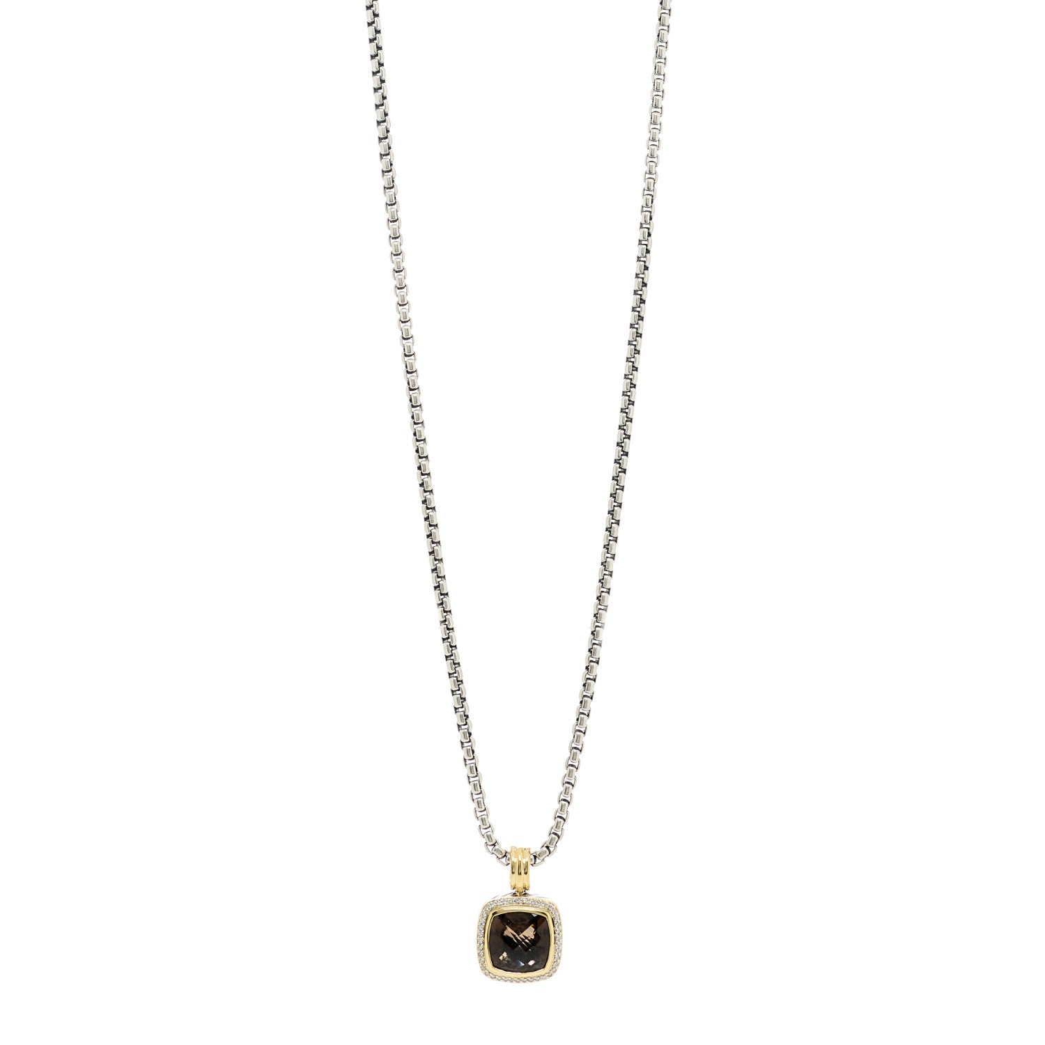 David Yurman Sterling Silver 18K Yellow Gold Diamond Smoky Quartz 14mm Albion Pendant Necklace 1 of 5