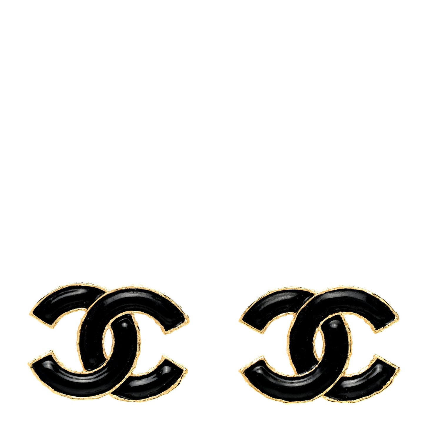 Metal Enamel CC Earrings Black Gold