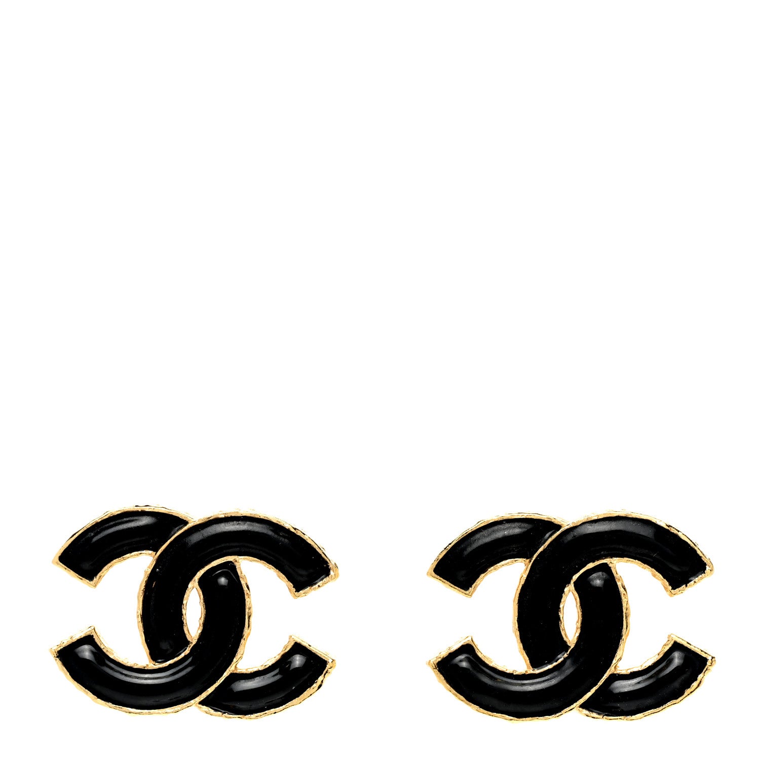 Chanel Metal Enamel CC Earrings Black Gold 1 of 4