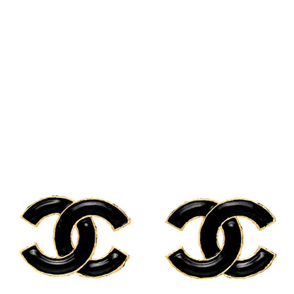 Chanel Metal Enamel CC Earrings Black Gold 1 of 4