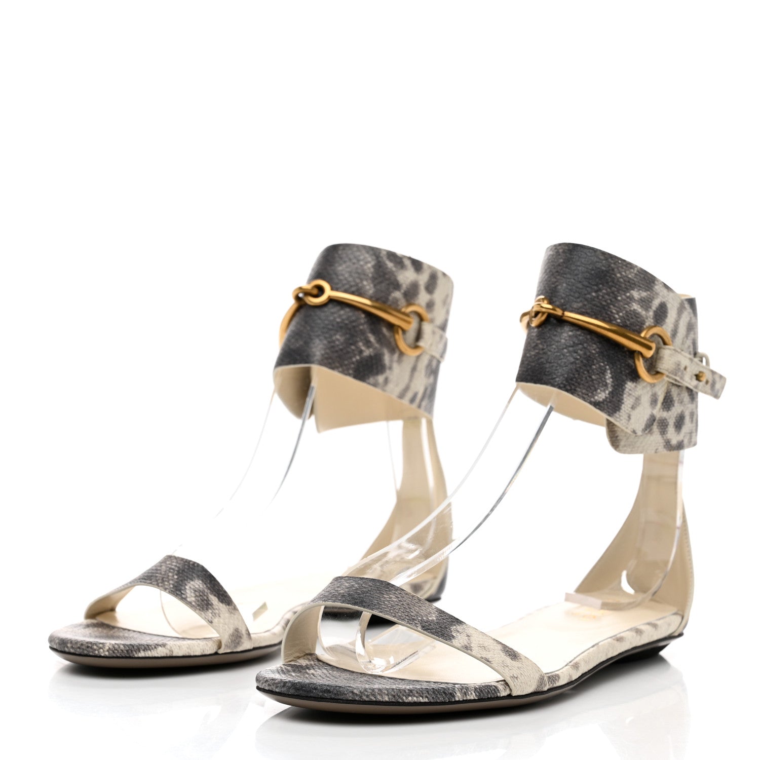 Gucci Calfskin Animalier Karung Printed Horsebit Sandals 35.5 Roccia 3 of 8