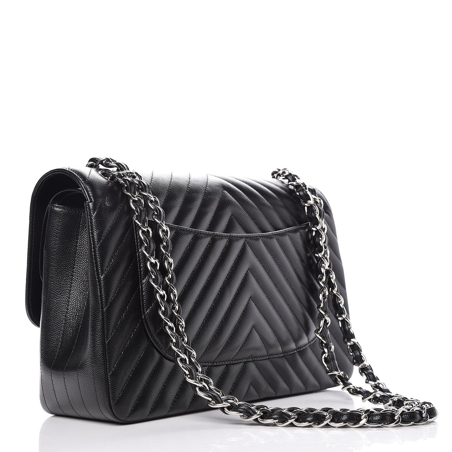 Caviar Chevron Quilted Jumbo Double Flap Black