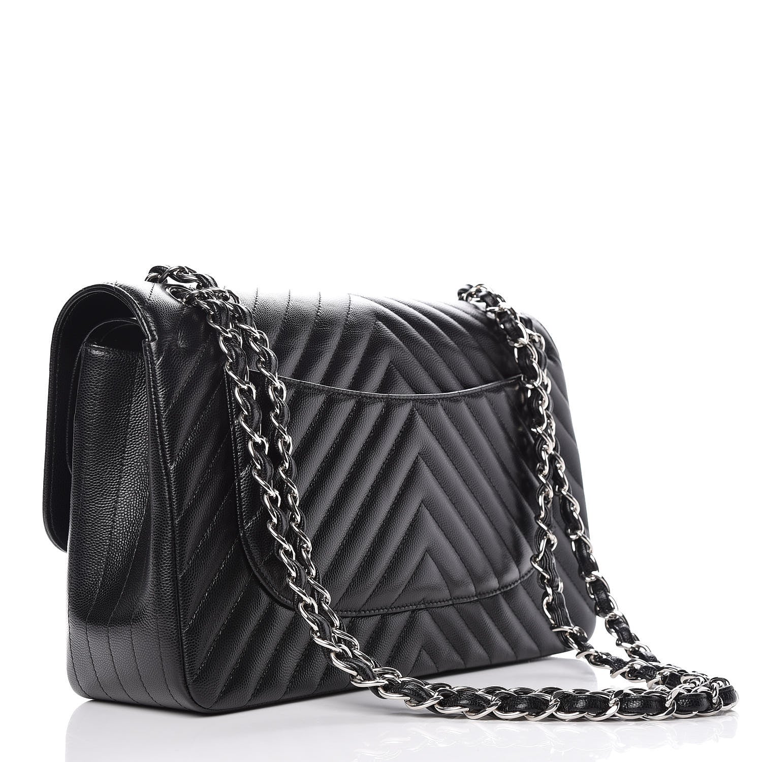 Chanel Caviar Chevron Quilted Jumbo Double Flap Black 3 of 10