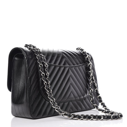 Chanel Caviar Chevron Quilted Jumbo Double Flap Black 3 of 10