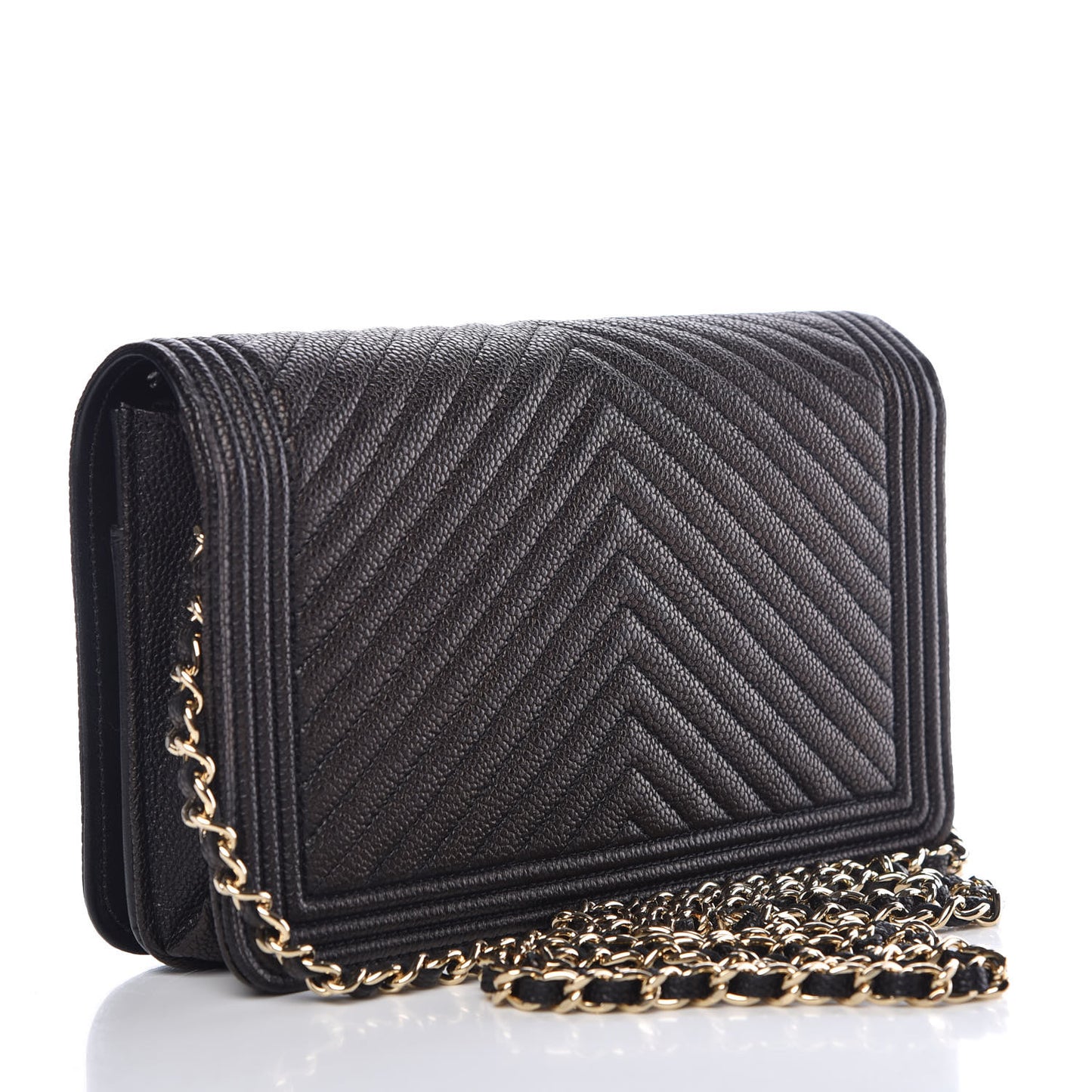 Caviar Chevron Quilted Boy Wallet On Chain WOC Black