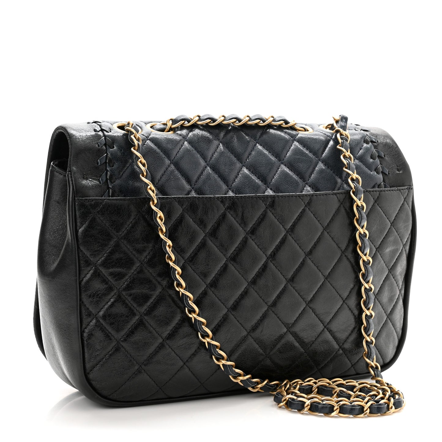Lambskin Braided Flap Navy Black