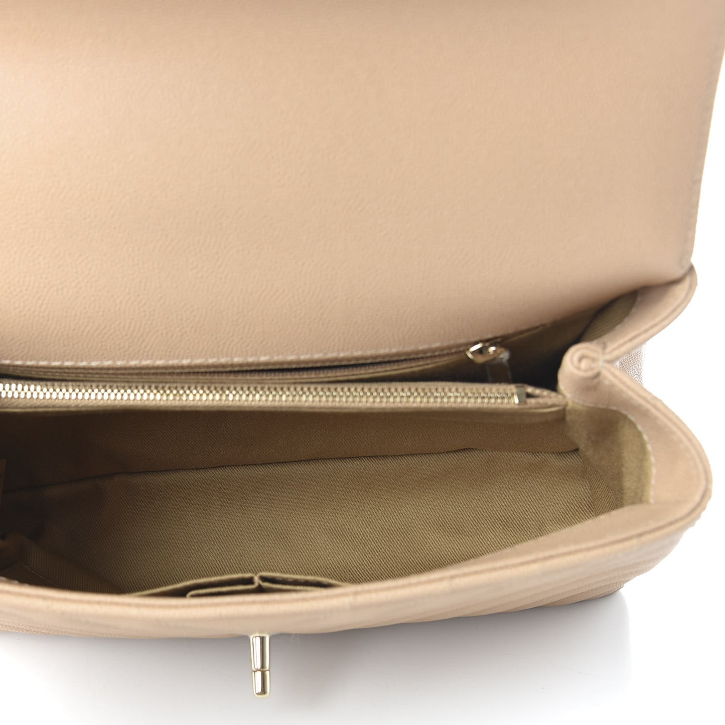 Caviar Chevron Quilted Small Coco Handle Flap Beige