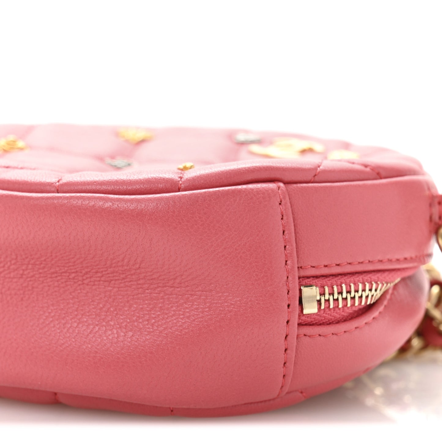 Lambskin Quilted Studded Round Clutch With Chain Dark Pink
