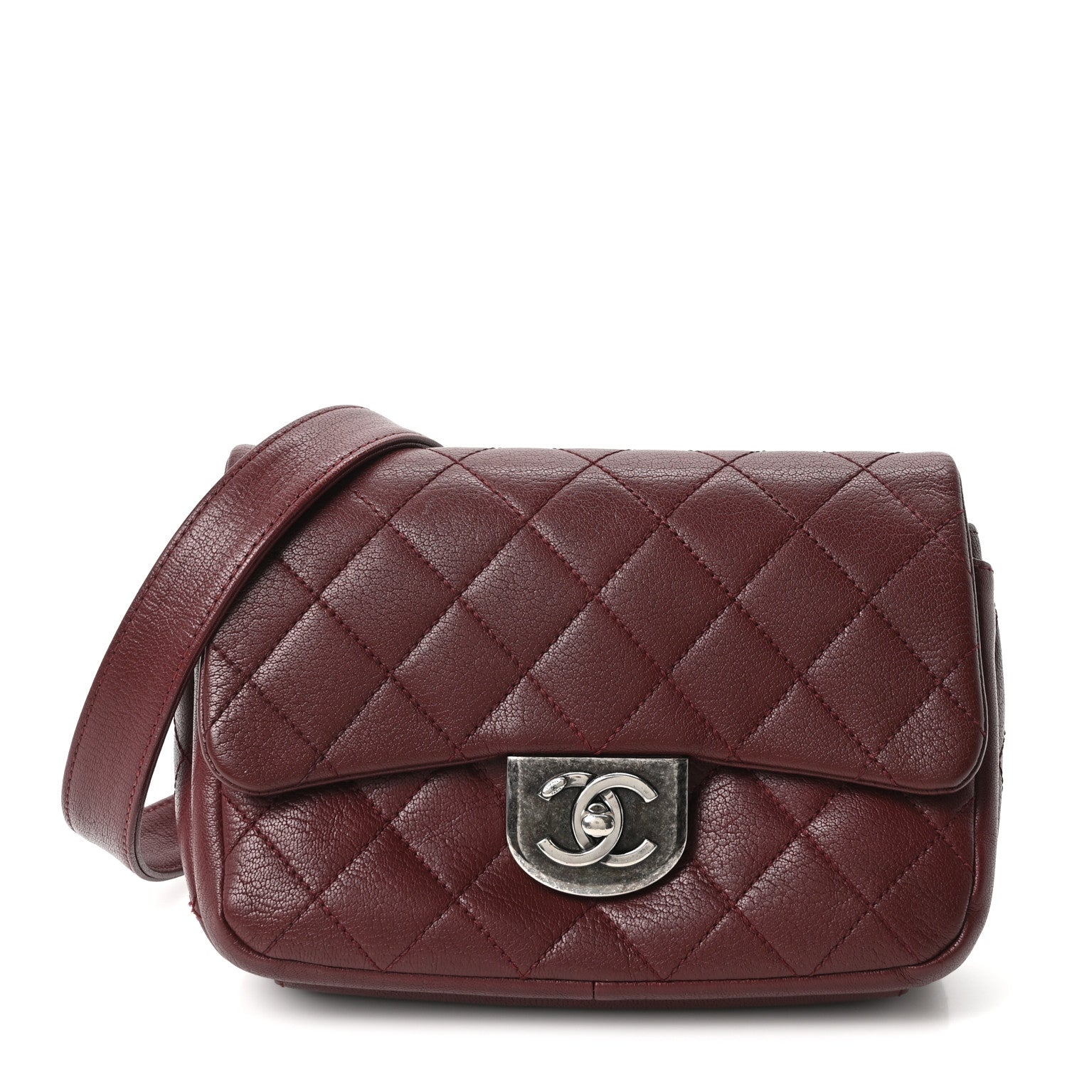 Chanel Shiny Goatskin Quilted Small Double Carry Waist Chain Flap Burgundy 1 of 10