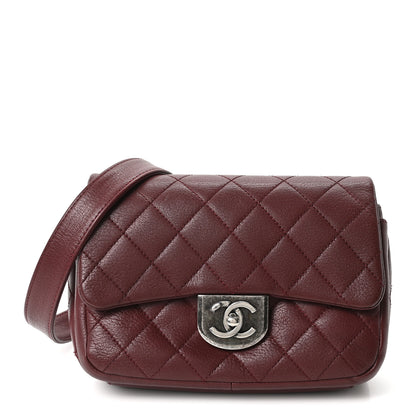 Chanel Shiny Goatskin Quilted Small Double Carry Waist Chain Flap Burgundy 1 of 10
