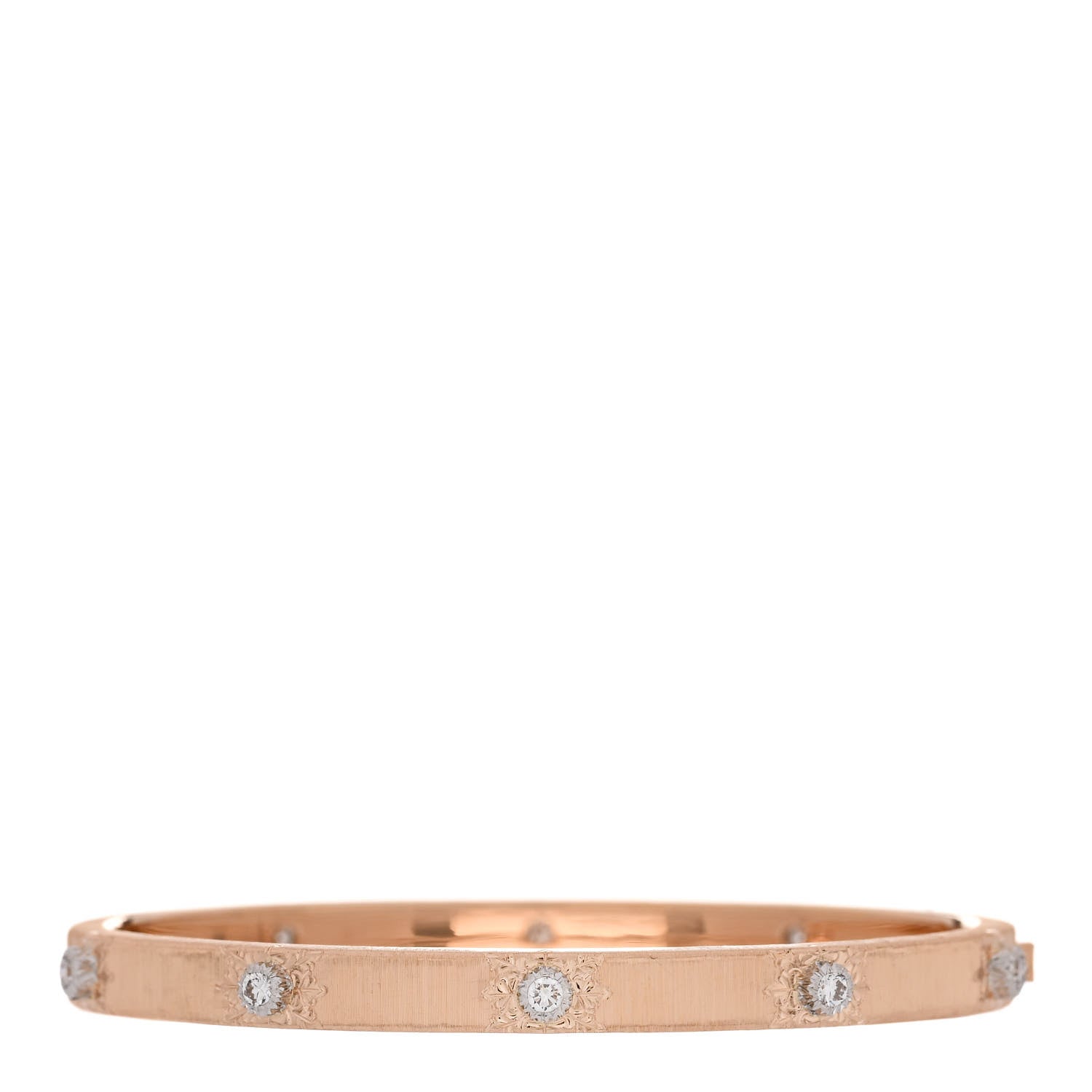 Buccellati 18K Rose White Gold Diamond 5mm Macri Classica Bangle Bracelet 1 of 4