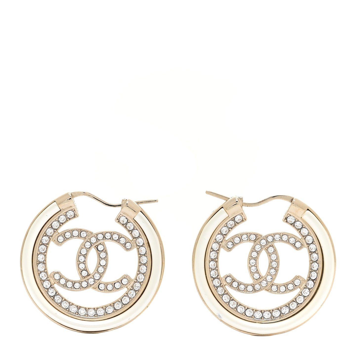 Metal Crystal Strass CC Hoop Earrings Gold