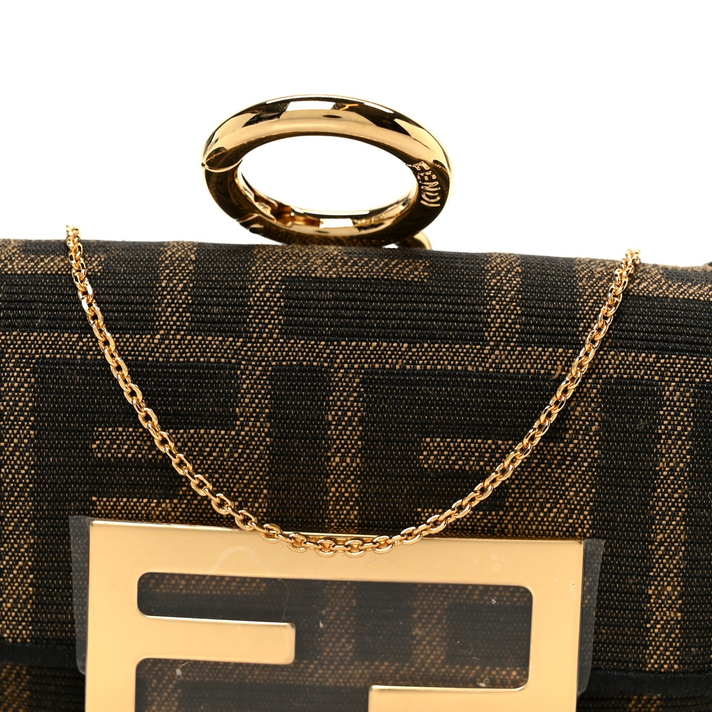 Fabric Jacquard FF 1974 Nano Maxi Buckle Baguette Charm Tobacco Moro Black