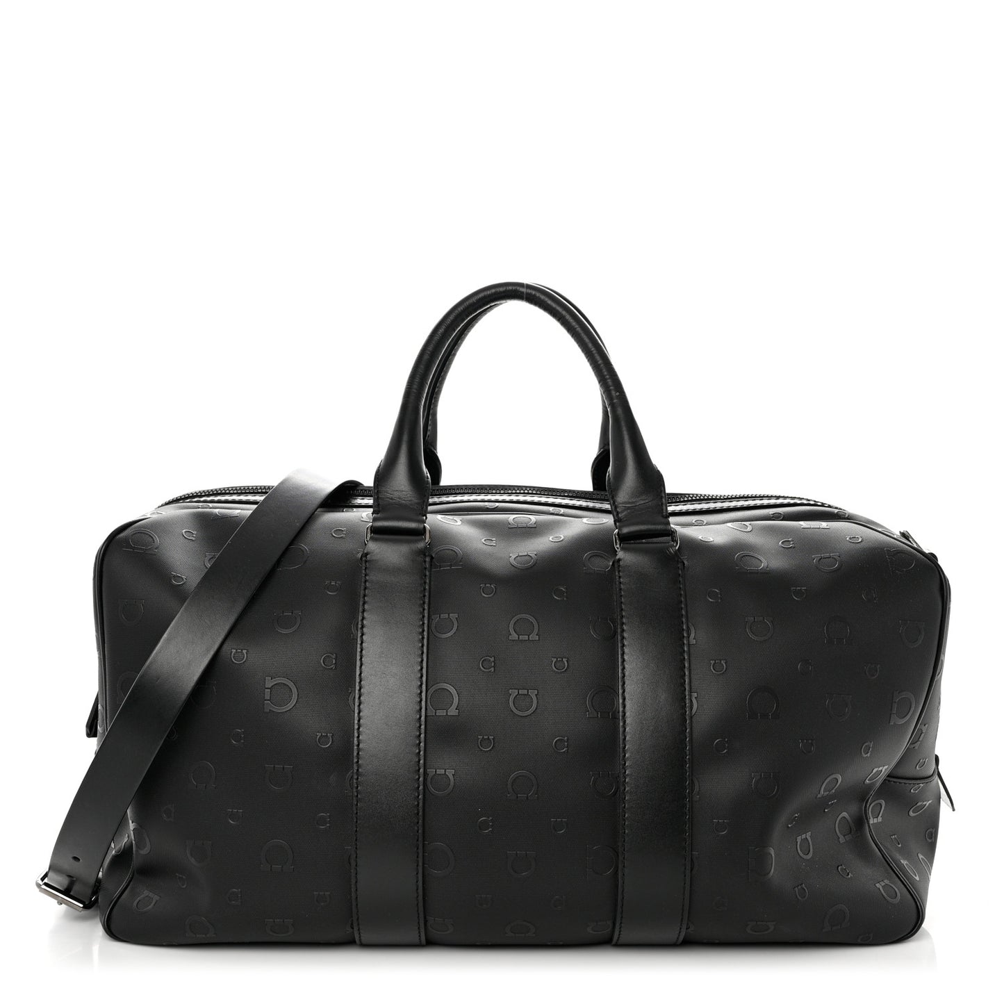 Calfskin Gancini Embossed Travel Duffle Bag Black