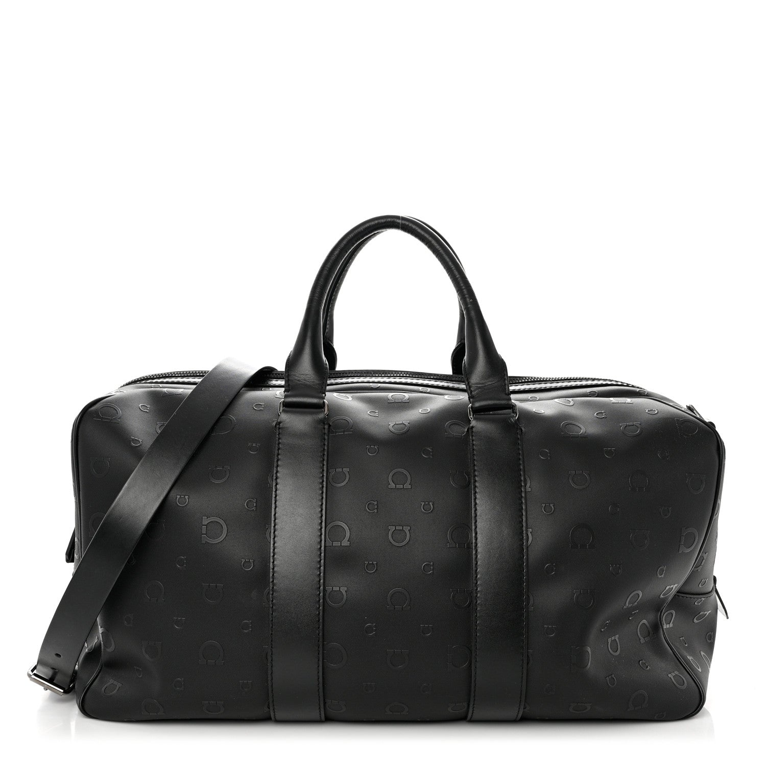 Salvatore Ferragamo Calfskin Gancini Embossed Travel Duffle Bag Black 1 of 8