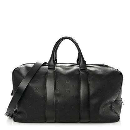 Salvatore Ferragamo Calfskin Gancini Embossed Travel Duffle Bag Black 1 of 8
