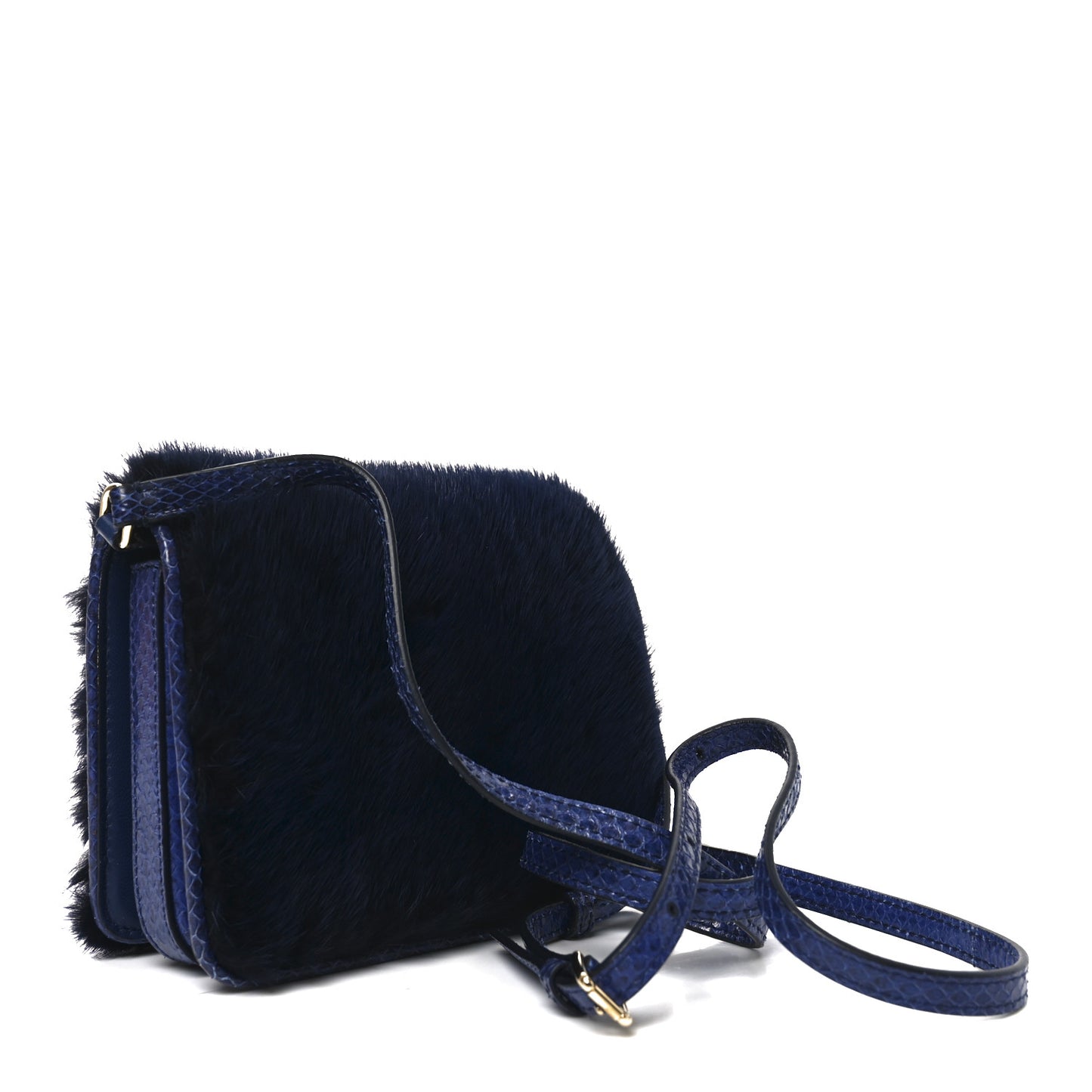Mink Fur Snakeskin Crossbody Bag Navy