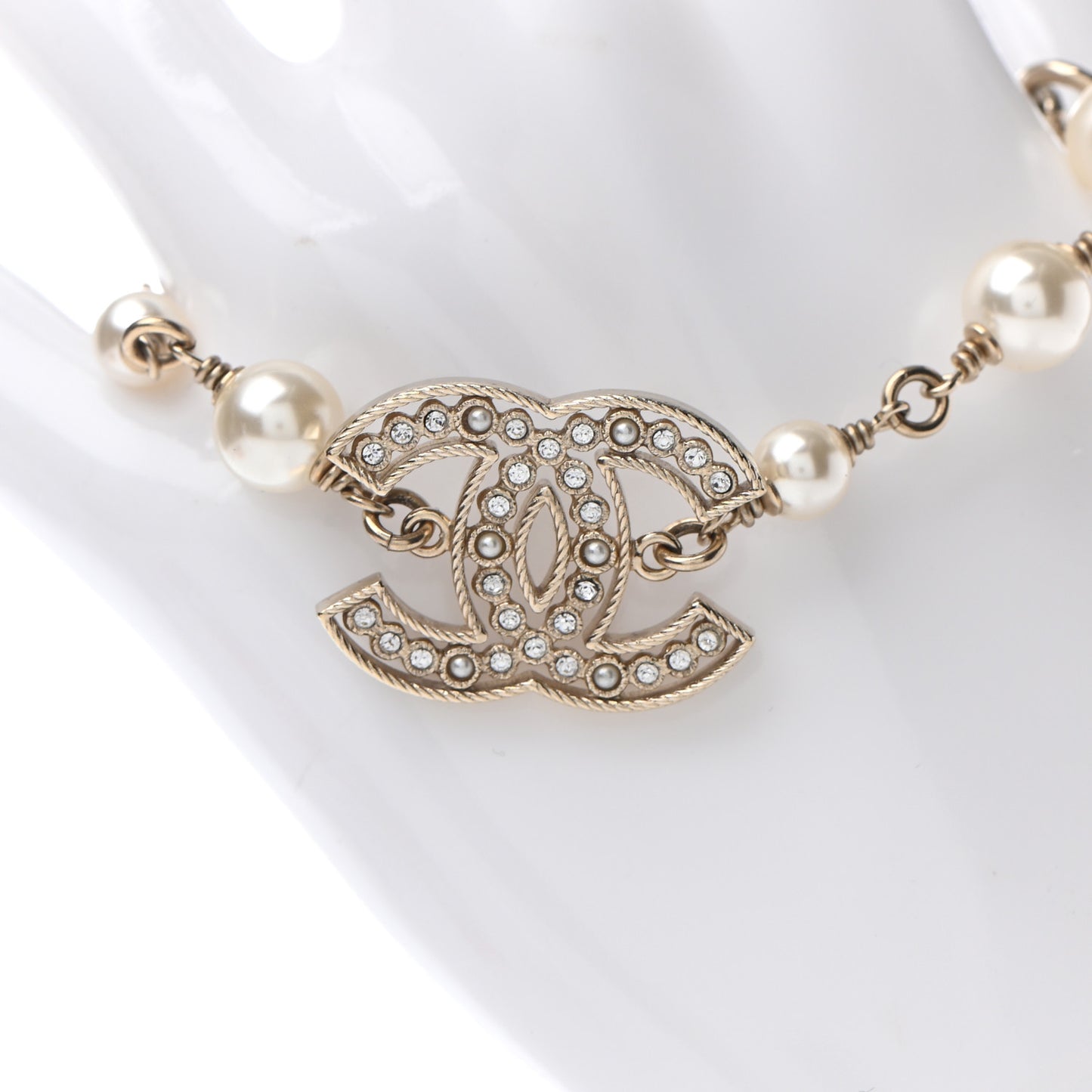 Pearl Crystal CC Bracelet Gold