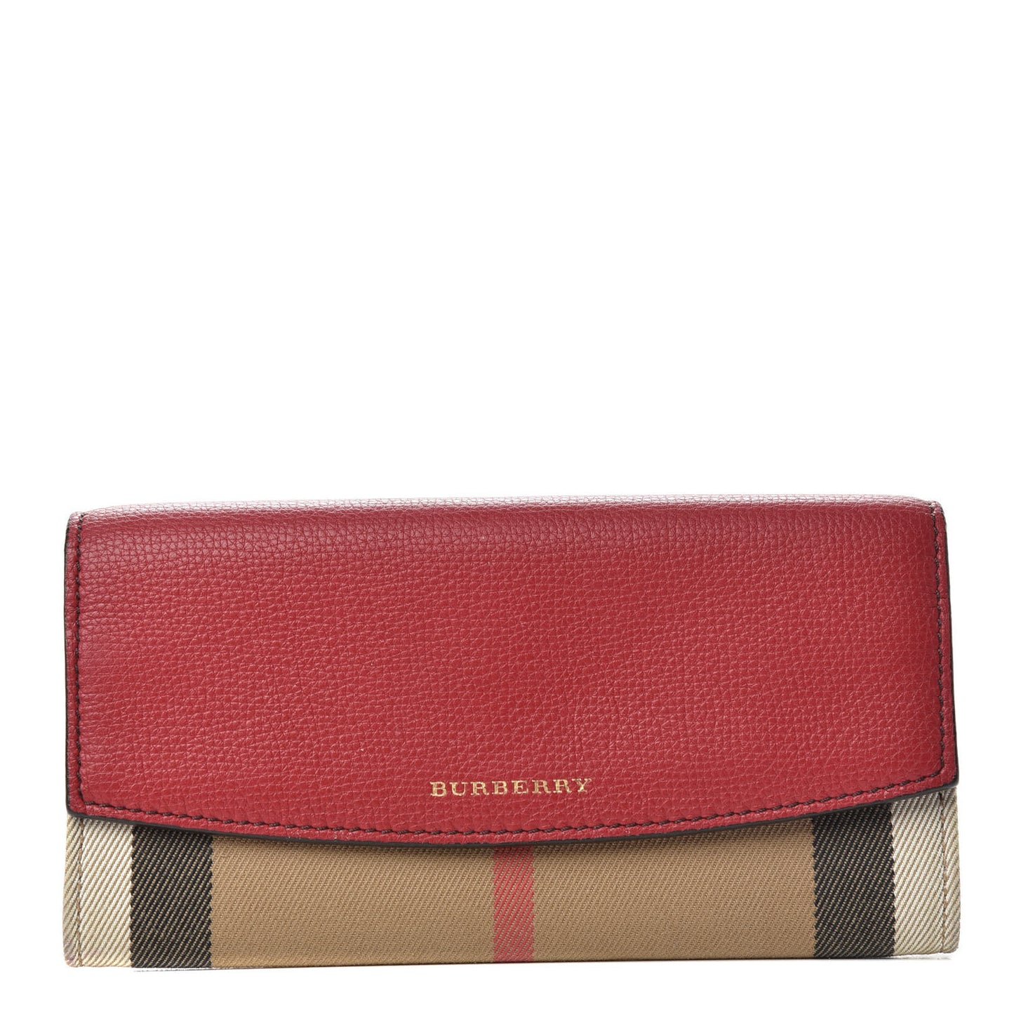 Grainy Calfskin House Check Porter Continental Wallet Russet Red