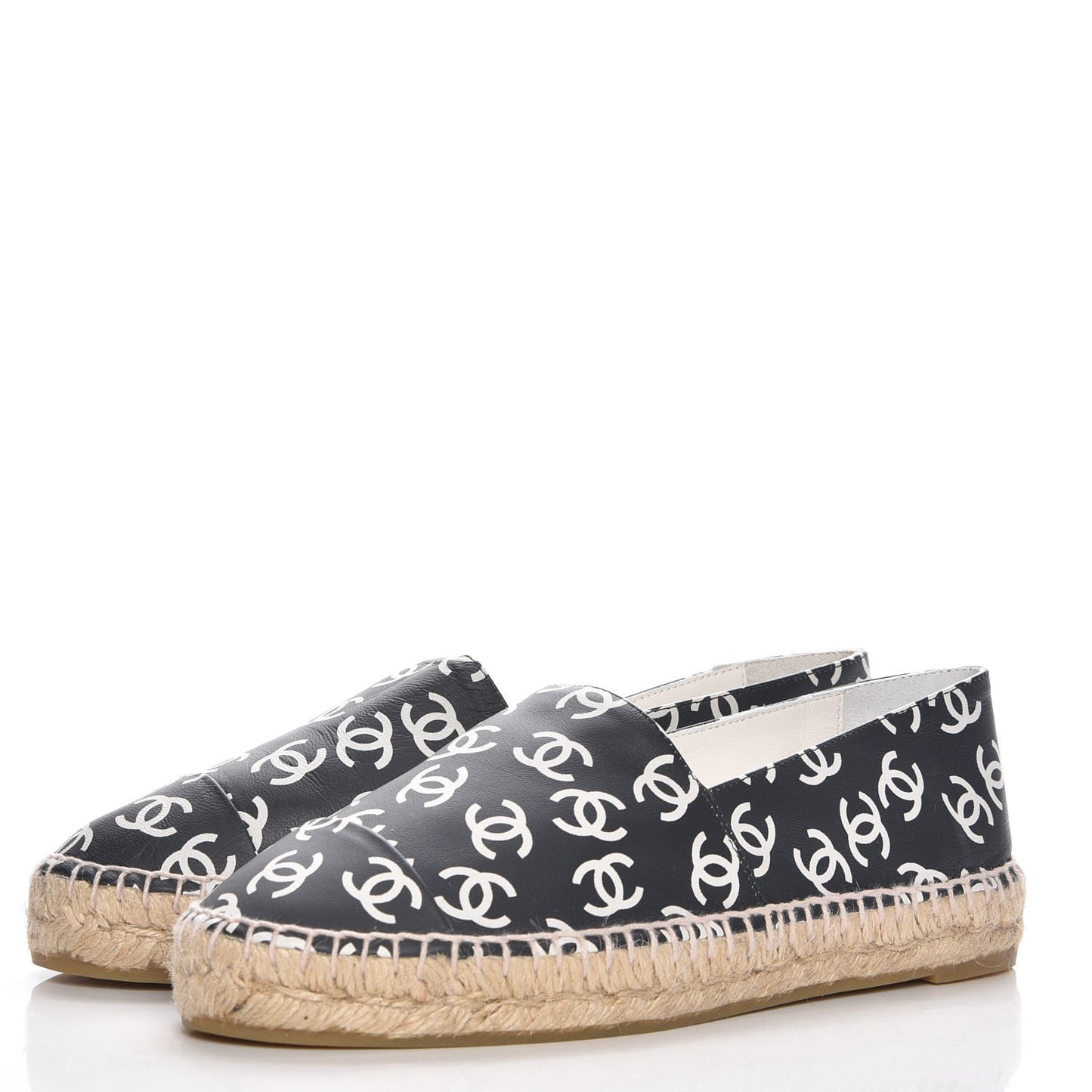 Lambskin Printed CC Espadrilles 38 Black White