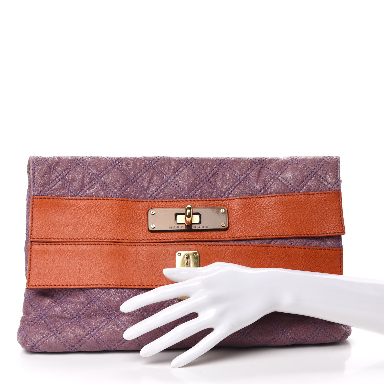 Marc Jacobs Calfskin Quilted Clutch Purple Orange 2 of 10