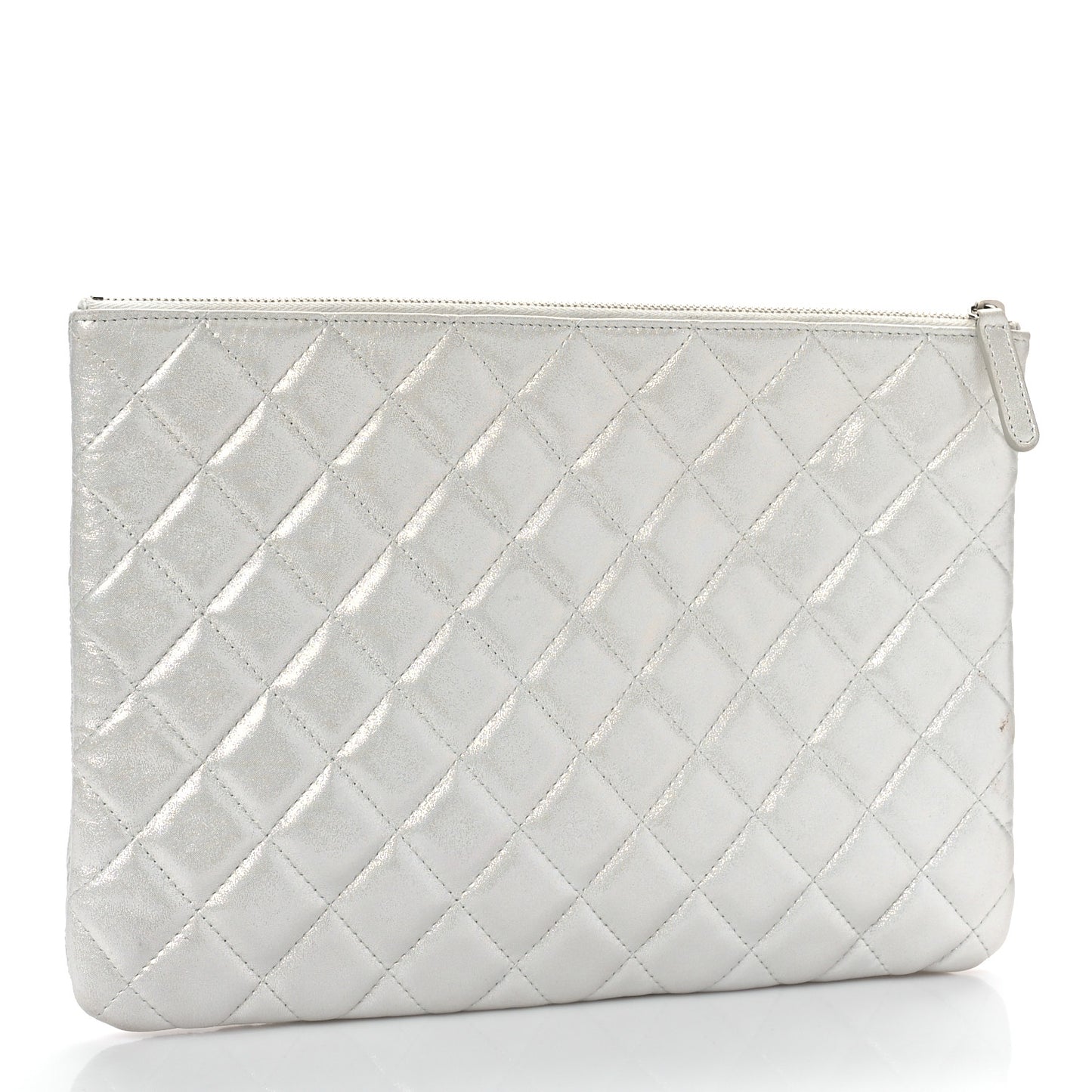 Metallic Lambskin Star Embossed Medium Cosmetic Pouch Light Silver